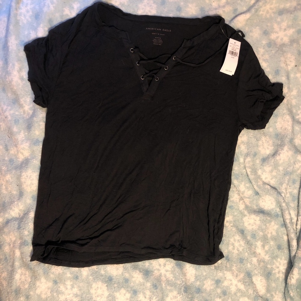 NWT American eagle black lace up shirt
